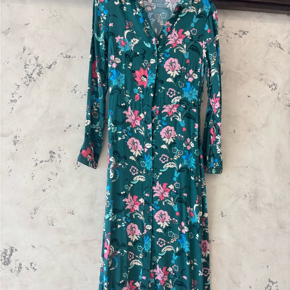 Zara Teal Floral Long Sleeve Dress